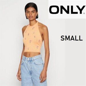 Only, Onflower Halterneck Floral Embroidery, Knit Crop Top. Size: S - NWT.